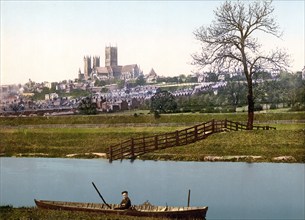 Lincoln, capital of the county of Lincolnshire and touched by the River Witham, c. 1895, England,