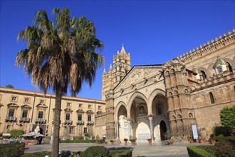 City of Palermo, on the left the Palazzo Arcivescovile, the Archbishop's Palace with the massive