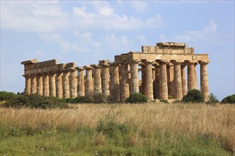 Selinunte, Temple E and tombs in the archaeological site of Selinunte, Trapani Province, Sicily,