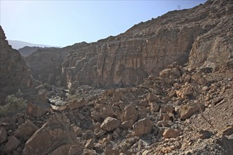 Landscape in the Jebel Harim area, in the Omani enclave of Musandam, Oman, Asia