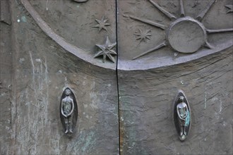 Entrance door with Adam and Eve, St. Boniface, a former free-world ladies' convent with a