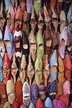 Colourful Moroccan mules, babouches at the market in Marrakech, Marrakech, Morocco, North Africa,