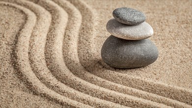 Japanese Zen stone garden, relaxation, meditation, simplicity and balance concept, panorama of