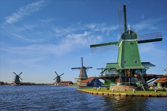 Netherlands rural lanscape Windmills at famous tourist site Zaanse Schans in Holland. Zaandam,