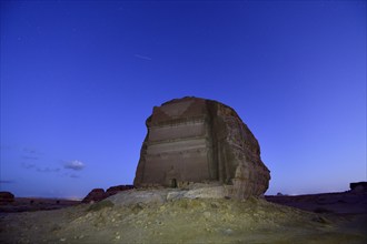 Qasr Al-Farid, 2000 year old tomb of the Nabataeans, blue hour, Hegra or Madain Salih, AlUla