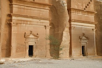 Nabataean tombs at the rock Qasr Al-Bint, Hegra or Mada'in Salih, AlUla region, Medina province,