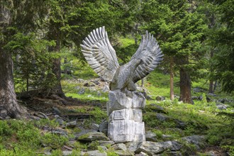 Wooden eagle figure, Martell, South Tyrol, Italy, Europe