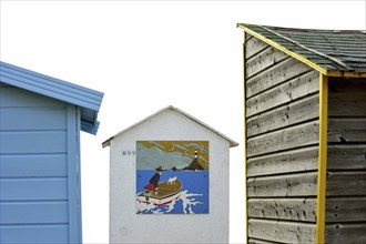 Colourful beach cabins at Saint-Denis-d'Oléron on the island Ile d'Oléron, Charente-Maritime,