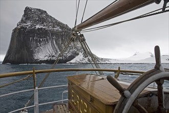 Edinburgh Hill in the Moon Bay seen from the tallship Europa, a three-masted barque, South Shetland