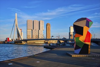 ROTTERDAM, NETHERLANDS, MAY 14, 2017: Rotterdam cityscape with Erasmus bridge over Nieuwe Maas