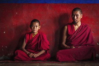 DISKIT, INDIA, SEPTEMBER 12, 2012: Unidentified adult and child Tibetan Buddhist monks in Diskit