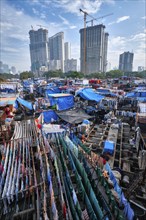 MUMBAI, INDIA, OCTOBER 31, 2019: Dhobi Ghat (Mahalaxmi Dhobi Ghat) is open air laundromat lavoir in