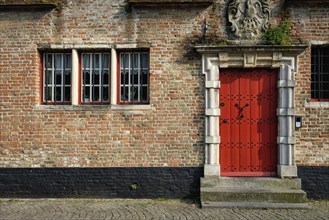 Door and window of an old house, Bruges (Brugge), Belgium, Europe