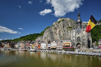 View of picturesque Dinant town, Dinant Citadel and Collegiate Church of Notre Dame de Dinant over