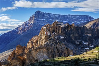 Dhankar monastry perched on a cliff in Himalayas. Dhankar, Spiti Valley, Himachal Pradesh, India,