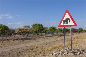 Traffic sign warning of elephants, Namibia, Africa