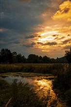 Pond in the sunrise, Ternitz, Lower Austria, Austria, Europe