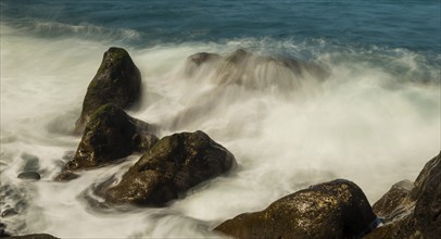 Surf, lava rocks, west coast, Adeje, Tenerife, Canary Islands, Spain, Europe