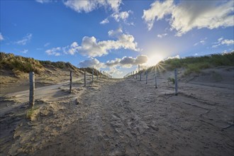 Beach access, sand dune, dune grass, wind, clouds, sun, morning, Zandvoort, North Sea, North