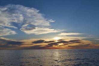 Sunset, dusk, grey clouds, white clouds, Marettimo, Egadi Islands, Sicily, Italy, Europe