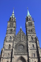 In the old town centre of Nuremberg, Lorenzkirche, St. Lawrence, Gothic church building, Middle