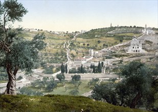 Mount of Olives and Gethsemane, Jerusalem, Holy Land, Israel, c. 1890, Historic, digitally restored