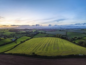 Sunset over Fields and Farms, Devon, England, United Kingdom, Europe