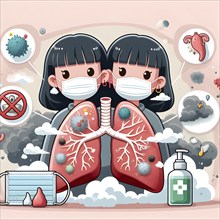 Air Pollution city and people suffers lung disease. Industrial pollution. Industrial smoke. Human