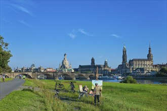 Dresden Silhouette View from Neustätter Elbufer to Dresden Old Town