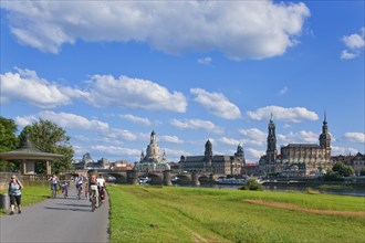 Dresden Silhouette View from Neustätter Elbufer to Dresden Old Town