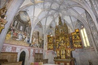 Late Gothic winged altar in the hospital church, Latsch, South Tyrol, Italy, Europe