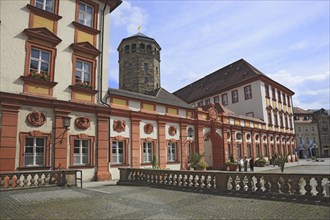 Castle tower and castle church, Old Castle in Bayreuth, built in 1455 and was the residence of the