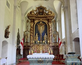 High altar from 1692 in the choir of the monastery church of Kreuzberg, a monastery of the