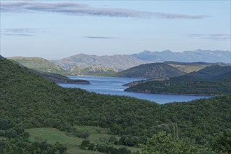 Lake Koman, a reservoir on the Drin River, in the Albanian Alps in northern Albania. Koman, Qark