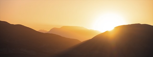 Mountain landscape at sunset, Toktogul reservoir, Jalalabad region, Kyrgyzstan, Asia