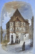 The Hotel zum Riesen in Miltenberg in 1869, one of the oldest inns, Lower Franconia, Bavaria,