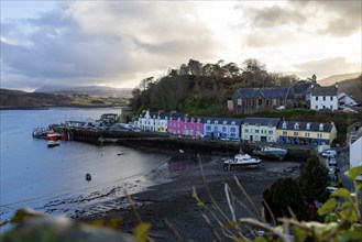 Colourful houses, sea, coast, capital of Isle of Skye, Portree, Isle of Skye, Great Britain