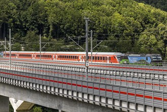 Deutsche Bahn regional express RE200 on the Filstal bridge, high-speed line Wendlingen (Stuttgart),