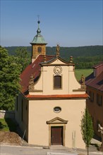 Kapfenburg Castle, house chapel, sacred building, church, clock, architecture, historical building,