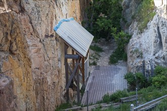 Golden, Colorado, A shelter protects fossils along the Triceratops Trail. The trail in suburban