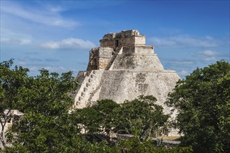 Ancient Mayan pyramid (Pyramid of the Magician Adivino) in Uxmal, Merida, Yucatan, Mexico, Central