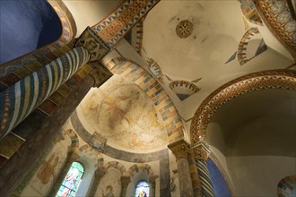 Biozat painted church. Saint Symphorien church. Christ in Majesty, Allier department, Auvergne