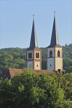 Romanesque Don Bosco Church, twin towers, Würzburg, Lower Franconia, Franconia, Bavaria, Germany,