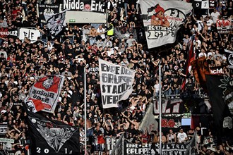 Fan block, fan curve, fans, Eintracht Frankfurt SGE, flags, atmospheric, PreZero Arena, Sinsheim,