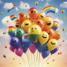 LGBT concept pride rainbow balloons. AI generated