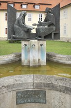 Fountain and monument to Roswitha von Gandersheim with Otto I the Great, King, Emperor, Middle