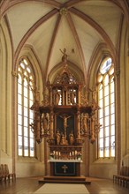 Interior view with high altar in the Romanesque market church of St. Cosmas and Damian, Goslar,