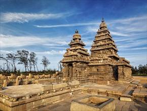 Famous Tamil Nadu landmark, Shore temple, world heritage site in Mahabalipuram, Tamil Nadu, India,