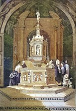 Baptism in the Baptistery of San Giovanni in Siena, 1869, Tuscany, Italy, Historic, digitally