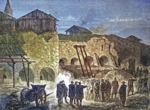 A Police Raid on the Quarries of America, 1868, Historic, digitally restored reproduction of an